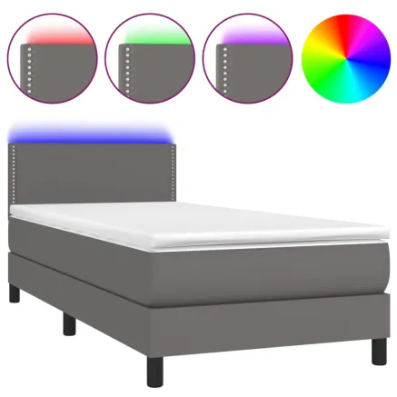 Sommier à lattes de lit et matelas LED Gris 80x200cm Similicuir 2