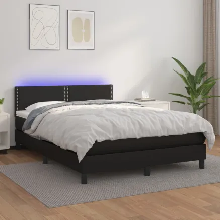 Sommier à lattes de lit avec matelas et LED Noir 140x190 cm