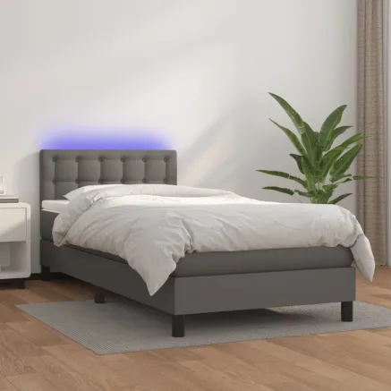 Sommier à lattes de lit avec matelas et LED Gris 80x200 cm