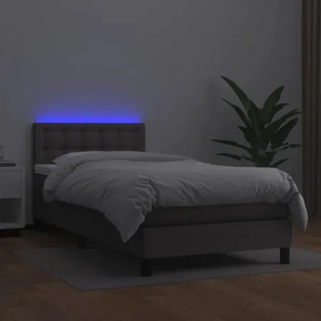 Sommier à lattes de lit avec matelas et LED Gris 80x200 cm