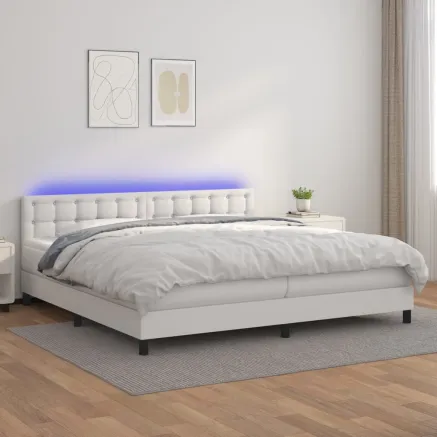 Sommier à lattes de lit avec matelas et LED Blanc 200x200 cm