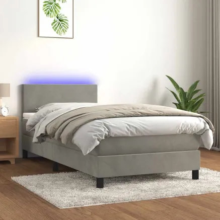 Sommier à lattes de lit avec matelas et LED Gris clair 80x200cm