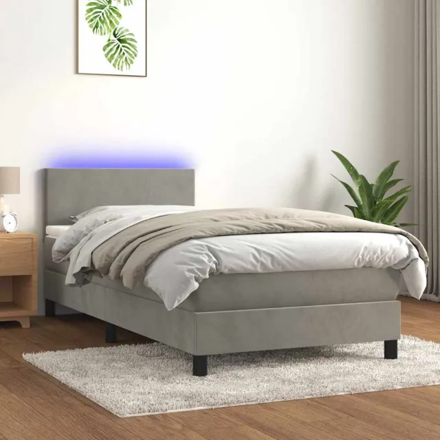 Sommier à lattes de lit avec matelas et LED Gris clair 80x200cm
