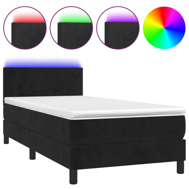 Sommier à lattes de lit avec matelas LED Noir 80x200cm Velours