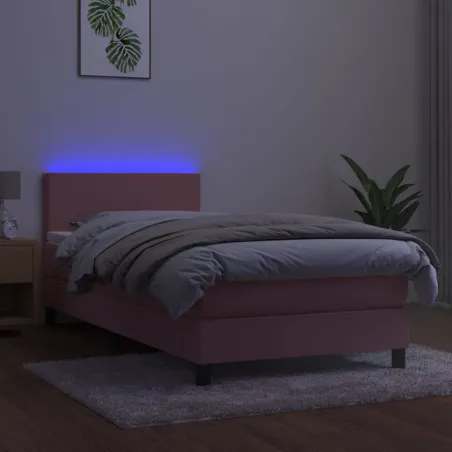 Sommier à lattes de lit avec matelas LED Rose 90x190 cm Velours