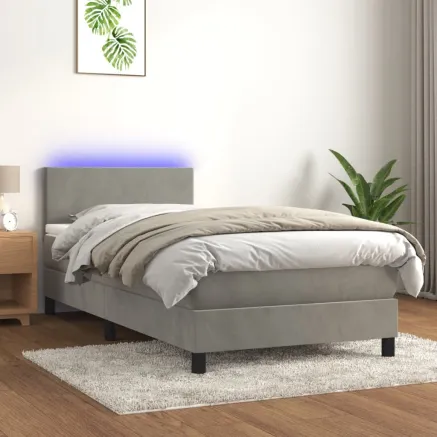 Sommier à lattes de lit avec matelas et LED Gris clair 90x200cm