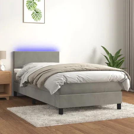 Sommier à lattes de lit avec matelas et LED Gris clair 90x200cm