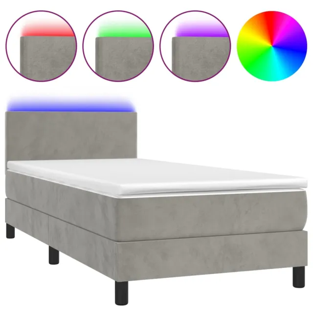 Sommier à lattes de lit avec matelas et LED Gris clair 90x200cm