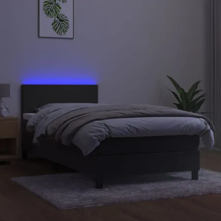 Sommier à lattes de lit avec matelas et LED Gris foncé 90x200cm