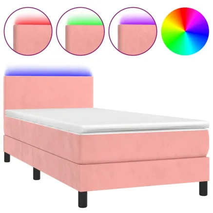 Sommier à lattes de lit avec matelas LED Rose 90x200 cm Velours 2