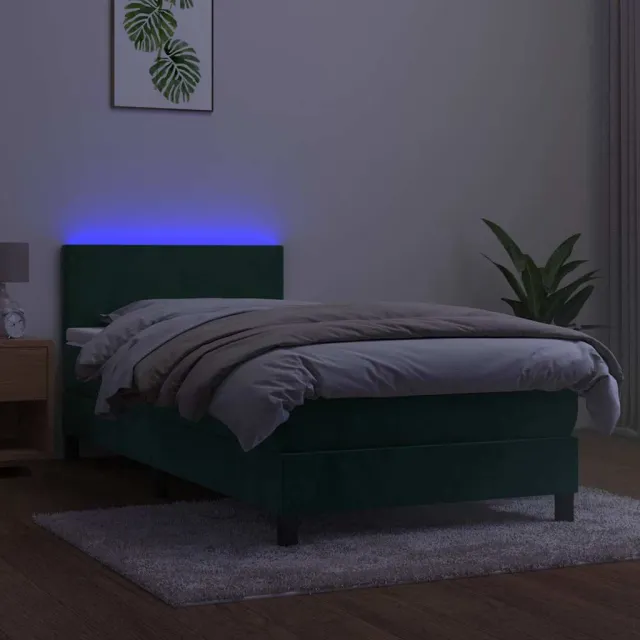 Sommier à lattes de lit avec matelas LED Vert foncé 100x200 cm