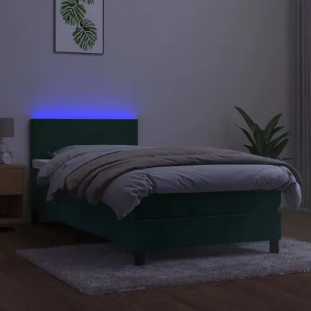 Sommier à lattes de lit avec matelas LED Vert foncé 100x200 cm