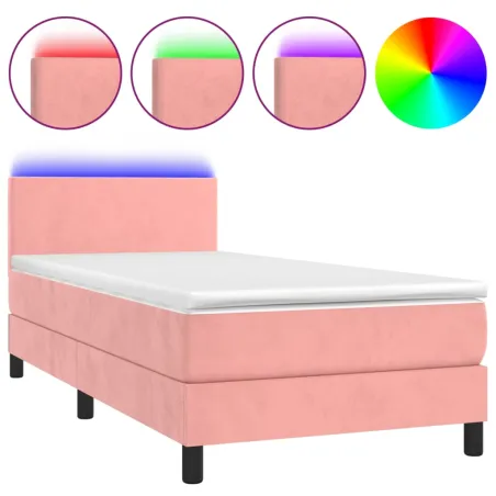 Sommier à lattes de lit avec matelas LED Rose 100x200cm Velours