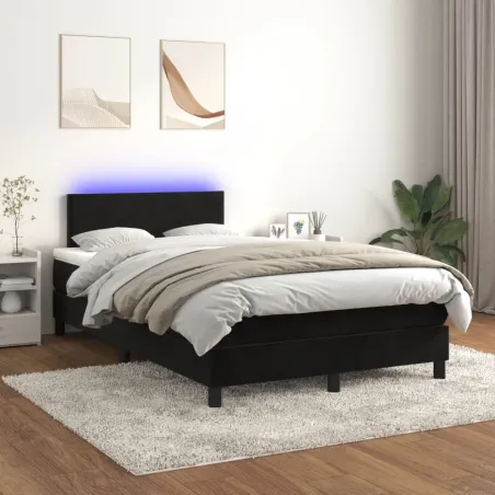 Sommier à lattes de lit avec matelas LED Noir 120x200cm Velours