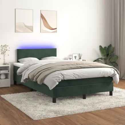 Sommier à lattes de lit avec matelas LED Vert foncé 120x200 cm