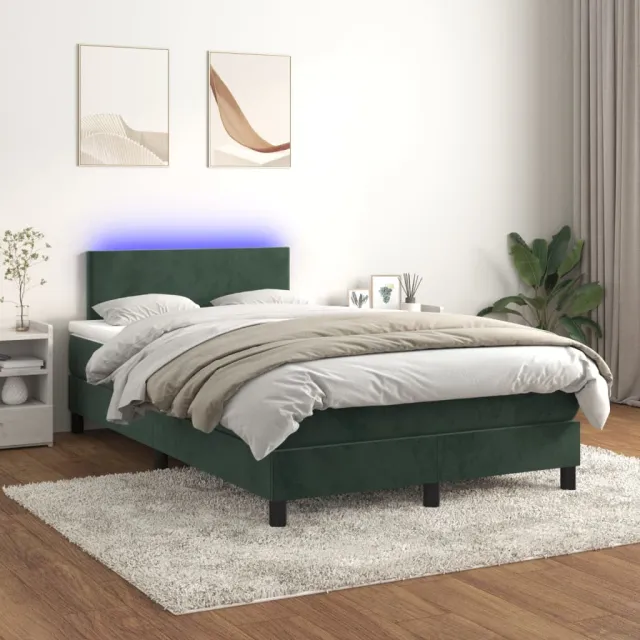 Sommier à lattes de lit avec matelas LED Vert foncé 120x200 cm