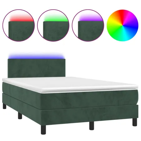 Sommier à lattes de lit avec matelas LED Vert foncé 120x200 cm