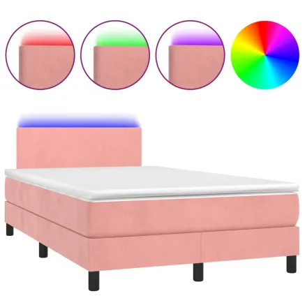 Sommier à lattes de lit avec matelas LED Rose 120x200cm Velours 2