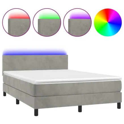 Sommier à lattes de lit avec matelas LED Gris clair 140x190 cm 2