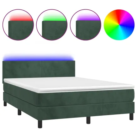 Sommier à lattes de lit avec matelas LED Vert foncé 140x190 cm 2