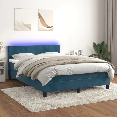 Sommier à lattes de lit avec matelas LED Bleu foncé 140x190 cm