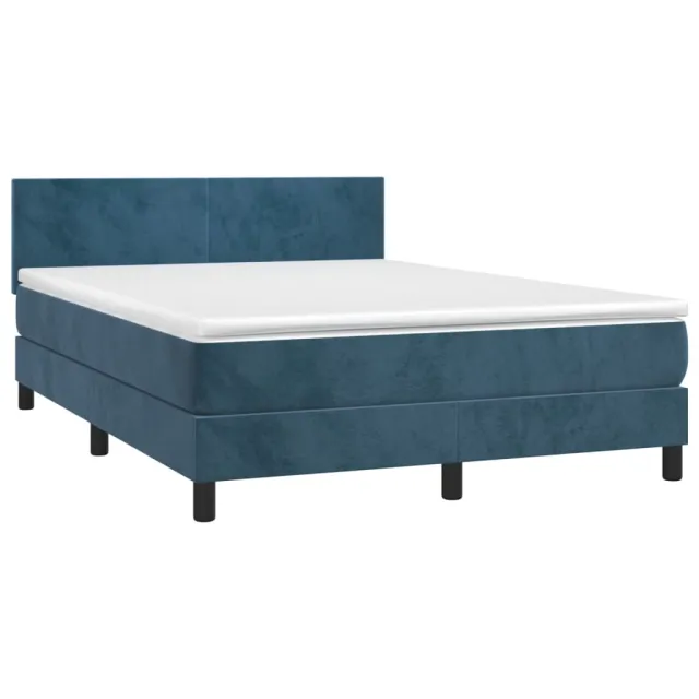 Sommier à lattes de lit avec matelas LED Bleu foncé 140x190 cm