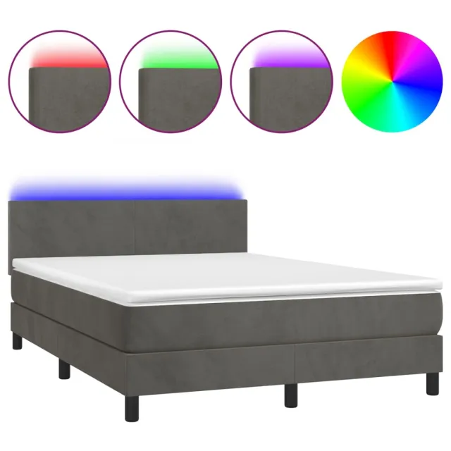 Sommier à lattes de lit avec matelas LED Gris foncé 140x200 cm