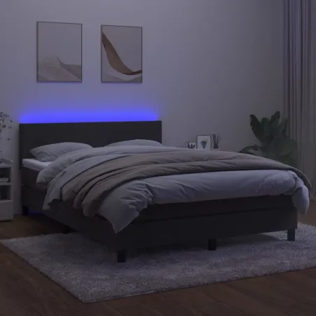 Sommier à lattes de lit avec matelas LED Gris foncé 140x200 cm