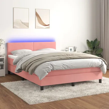 Sommier à lattes de lit avec matelas LED Rose 140x200cm Velours