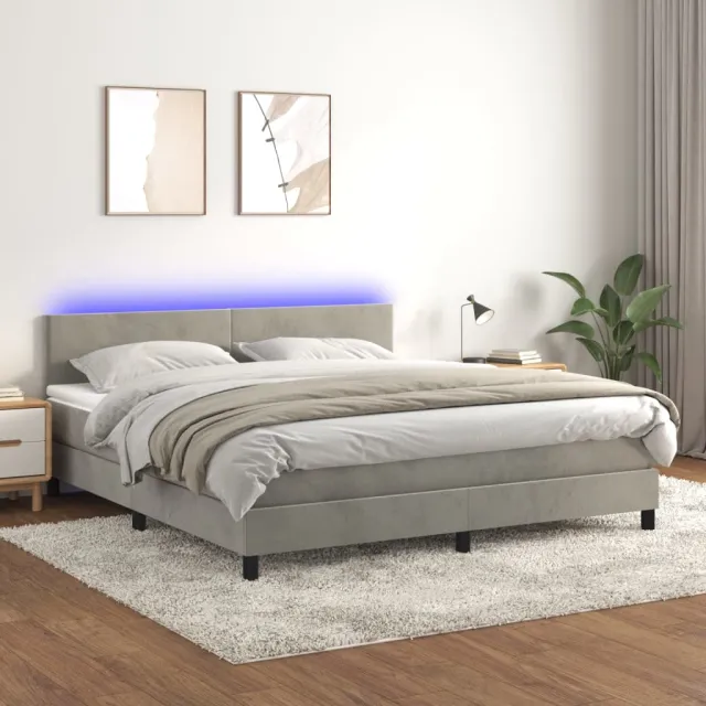 Sommier à lattes de lit avec matelas LED Gris clair 160x200 cm
