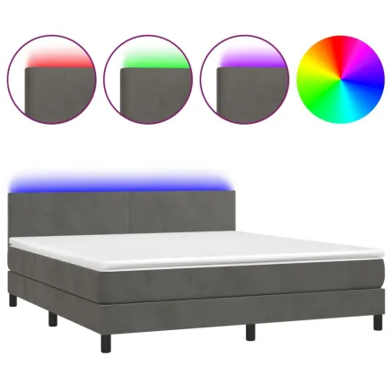 Sommier à lattes de lit avec matelas LED Gris foncé 160x200 cm 2