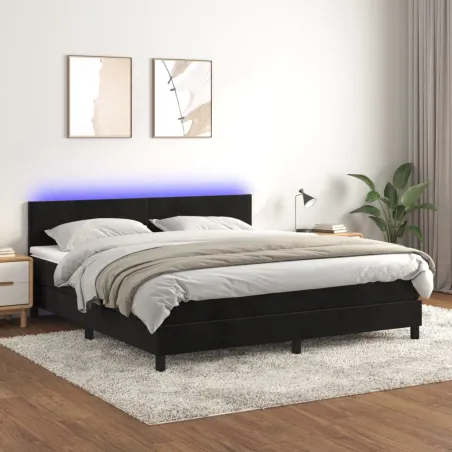 Sommier à lattes de lit avec matelas LED Noir 160x200cm Velours