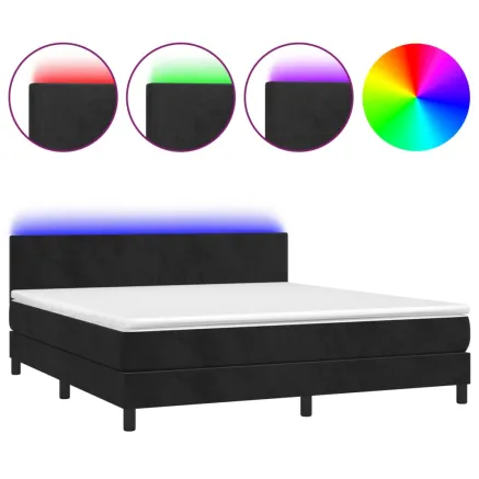 Sommier à lattes de lit avec matelas LED Noir 160x200cm Velours 2