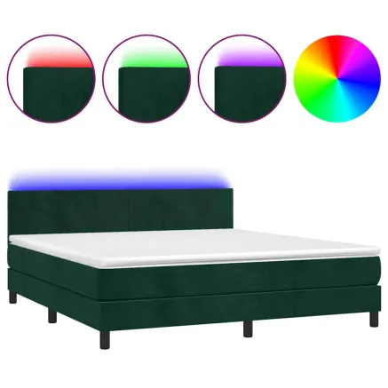 Sommier à lattes de lit avec matelas LED Vert foncé 160x200 cm 2