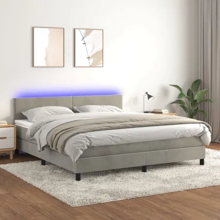 Sommier à lattes de lit avec matelas LED Gris clair 180x200 cm