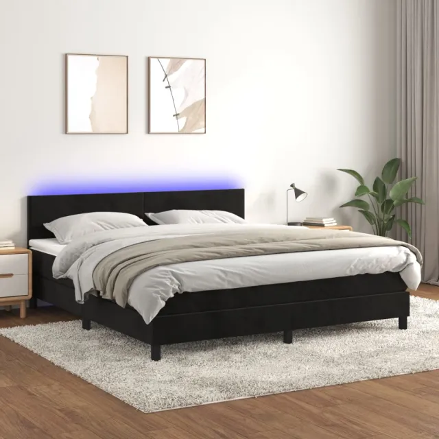 Sommier à lattes de lit avec matelas LED Noir 180x200cm Velours
