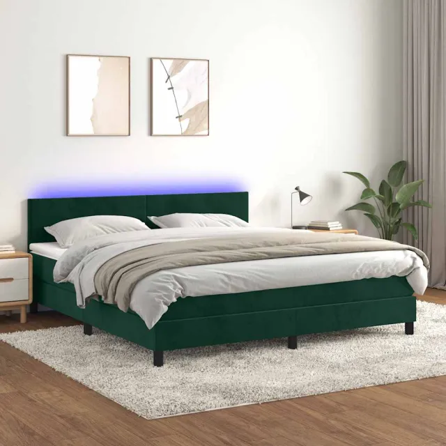 Sommier à lattes de lit avec matelas LED Vert foncé 180x200 cm