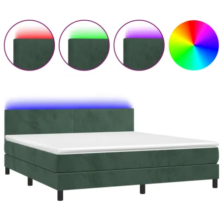 Sommier à lattes de lit avec matelas LED Vert foncé 180x200 cm
