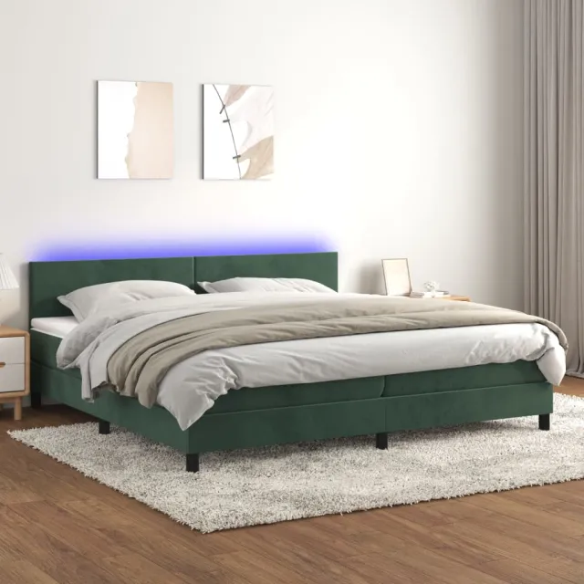 Sommier à lattes de lit avec matelas LED Vert foncé 200x200 cm