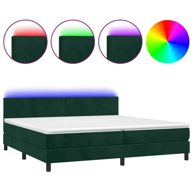 Sommier à lattes de lit avec matelas LED Vert foncé 200x200 cm