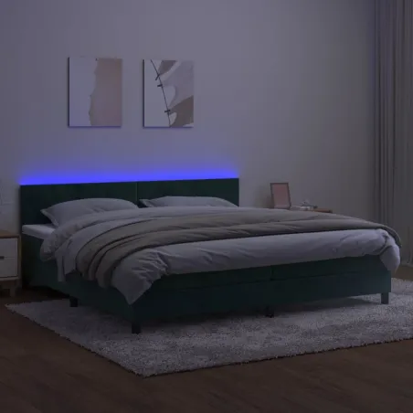 Sommier à lattes de lit avec matelas LED Vert foncé 200x200 cm