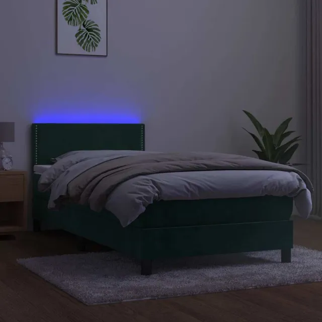 Sommier à lattes de lit avec matelas et LED Vert foncé 90x190cm