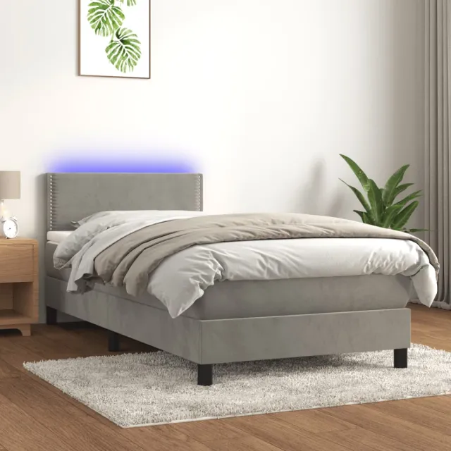 Sommier à lattes de lit avec matelas et LED Gris clair 90x200cm
