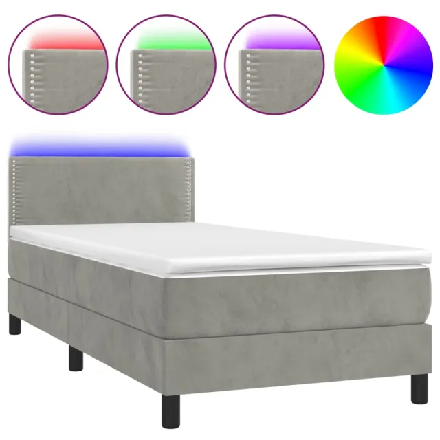 Sommier à lattes de lit avec matelas et LED Gris clair 90x200cm