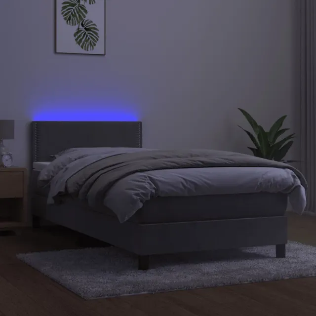 Sommier à lattes de lit avec matelas et LED Gris clair 90x200cm