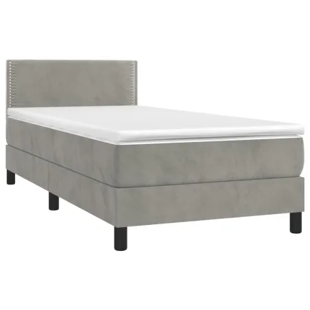 Sommier à lattes de lit avec matelas et LED Gris clair 90x200cm