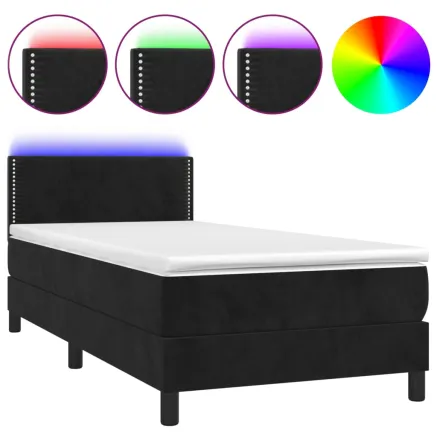 Sommier à lattes de lit avec matelas LED Noir 90x200 cm Velours 2