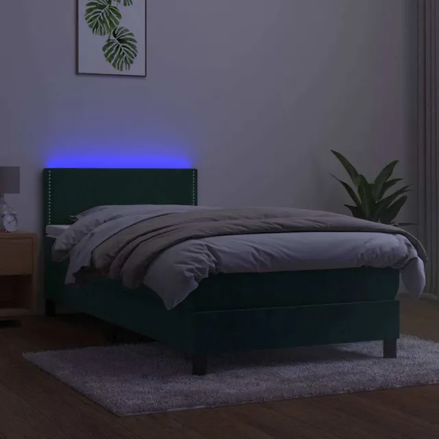 Sommier à lattes de lit avec matelas LED Vert foncé 100x200 cm