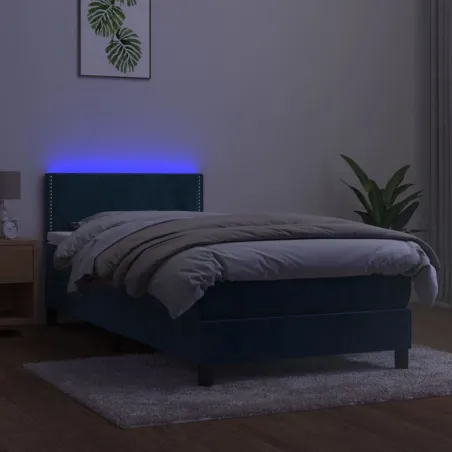 Sommier à lattes de lit avec matelas LED Bleu foncé 100x200 cm
