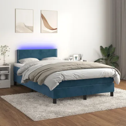 Sommier à lattes de lit avec matelas LED Bleu foncé 120x200 cm